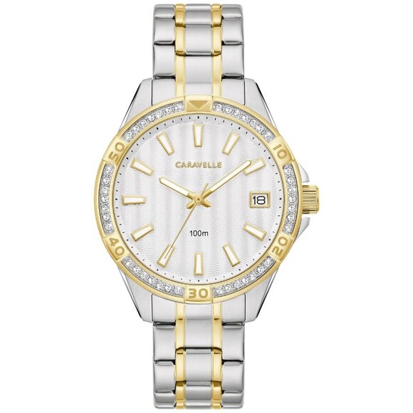 Carvelle Women's Aqualuxx Date Indicator Quartz Silver Gold Watch 36MM 45M120 - Picture 1 of 4